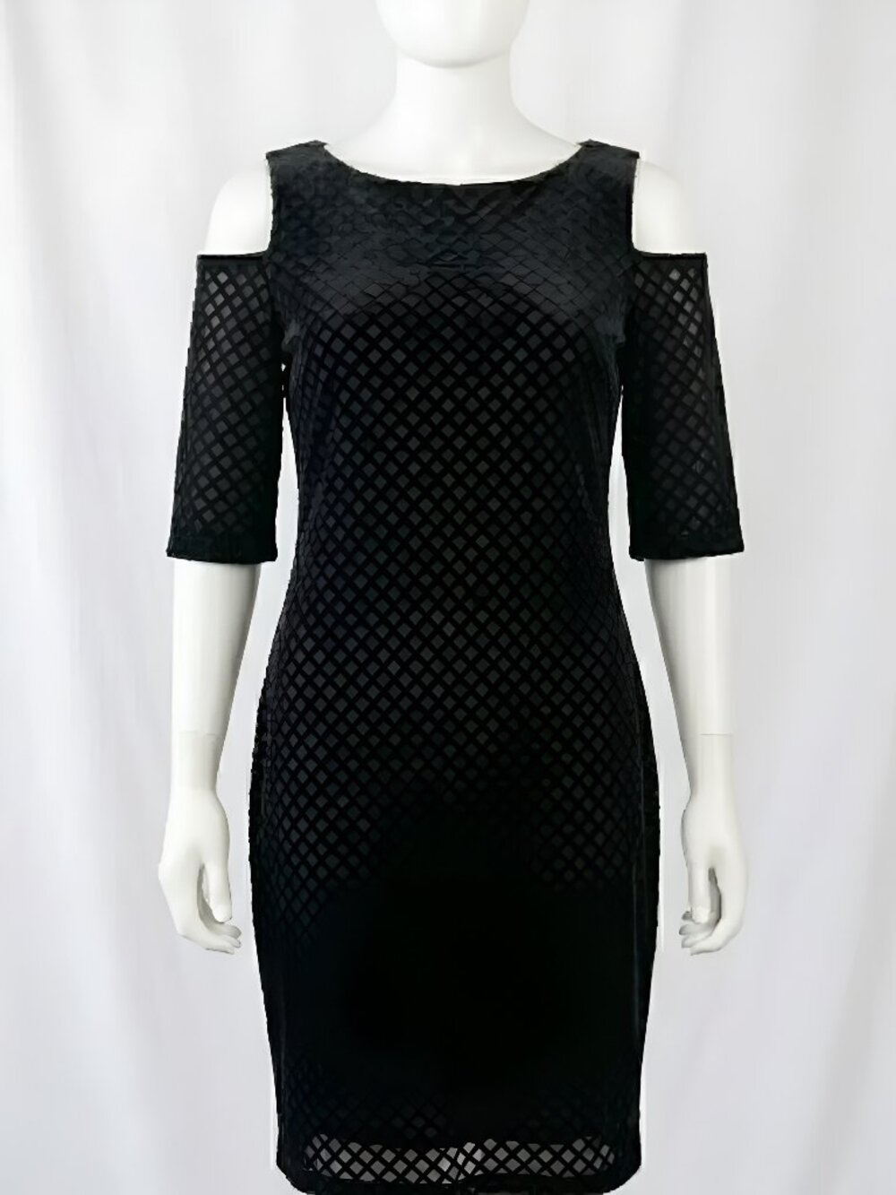 NWT Chico's Black Velvet Burnout Diamond Pattern Midi Dress XL/14
